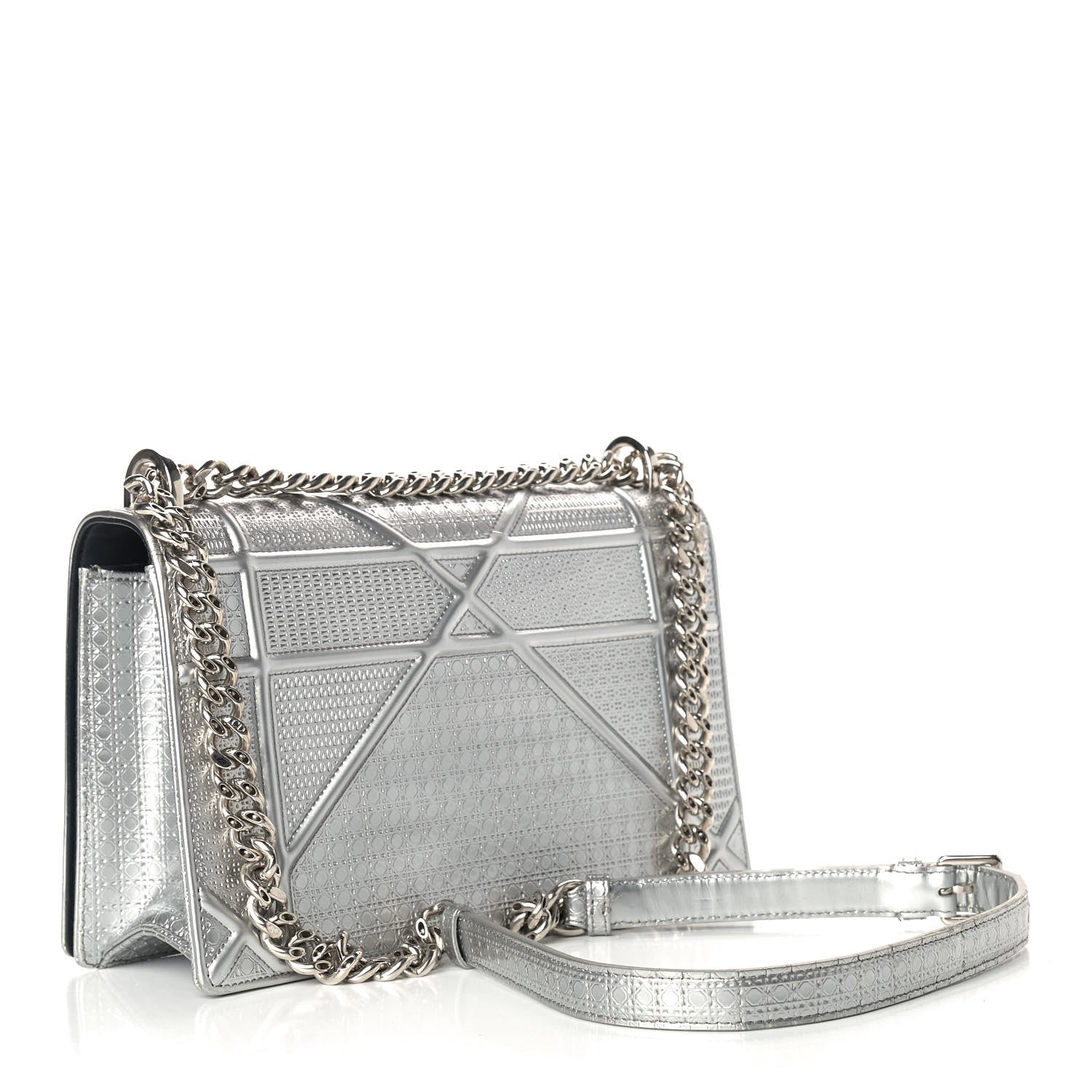 Christian Dior Metallic Patent Micro-Cannage Medium Diorama Flap Bag Silver 3 of 11