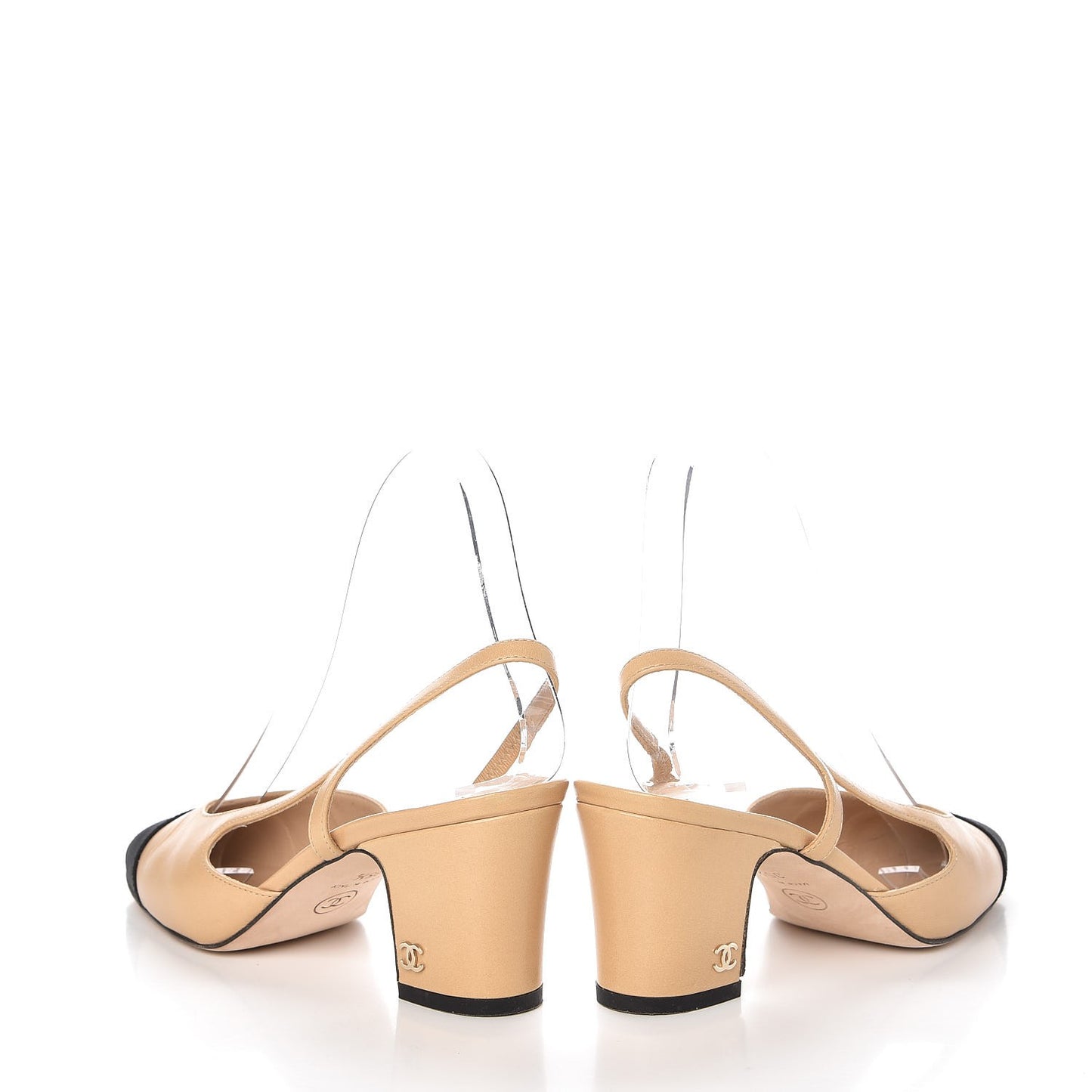 Goatskin Grosgrain Cap Toe CC Slingback Pumps 35.5 Beige Black