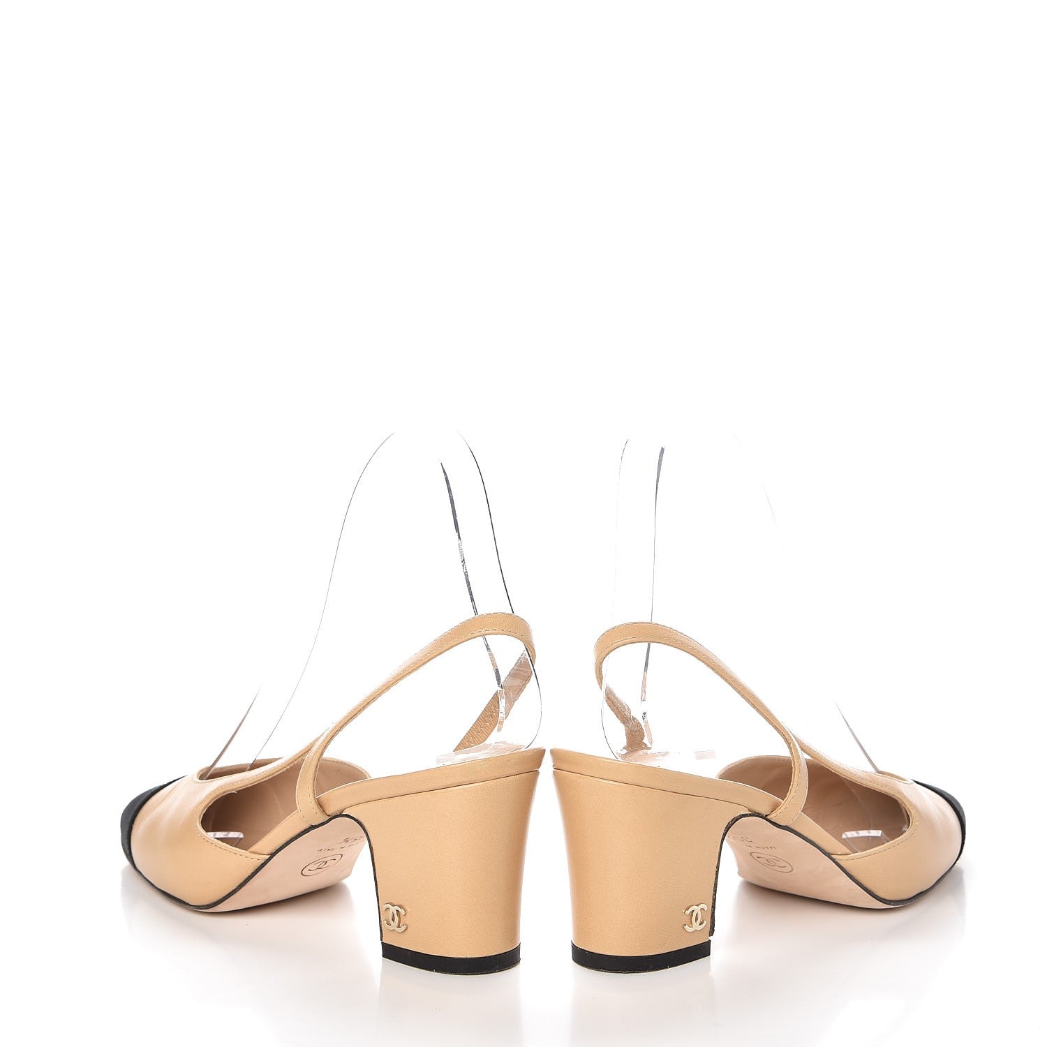 Chanel Goatskin Grosgrain Cap Toe CC Slingback Pumps 35.5 Beige Black 5 of 12