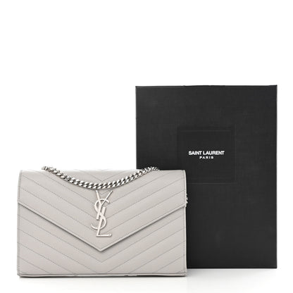 Saint Laurent Grain De Poudre Matelasse Chevron Monogram Chain Wallet Light Grey 12 of 12