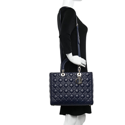 Christian Dior Lambskin Cannage Large Lady Dior Navy Blue 2 of 9
