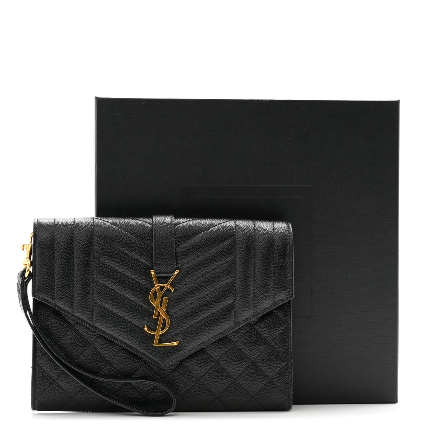 Grain De Poudre Textured Mixed Matelasse Triquilt Monogram Clutch Black