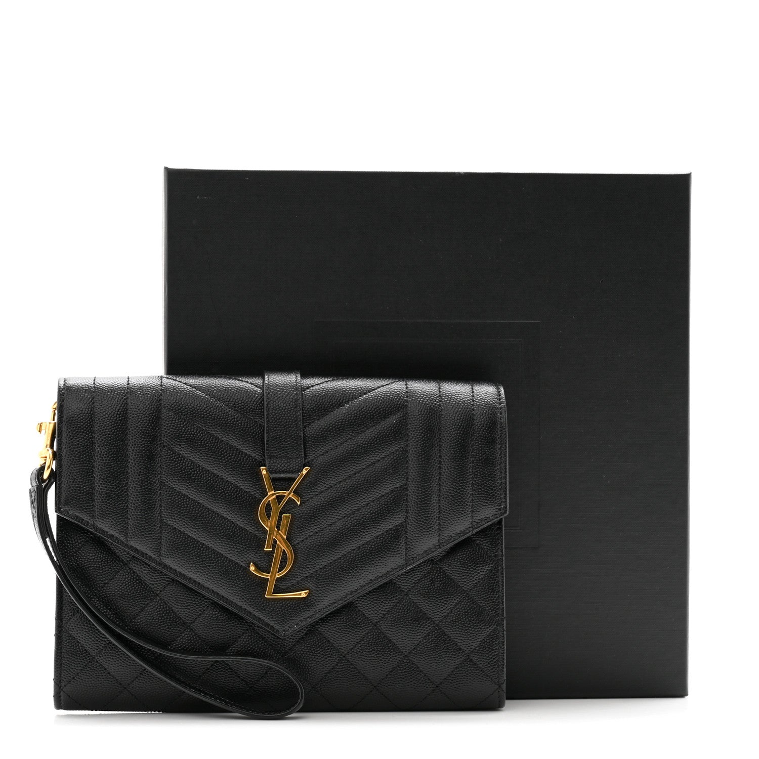 Saint Laurent Grain De Poudre Textured Mixed Matelasse Triquilt Monogram Clutch Black 10 of 10