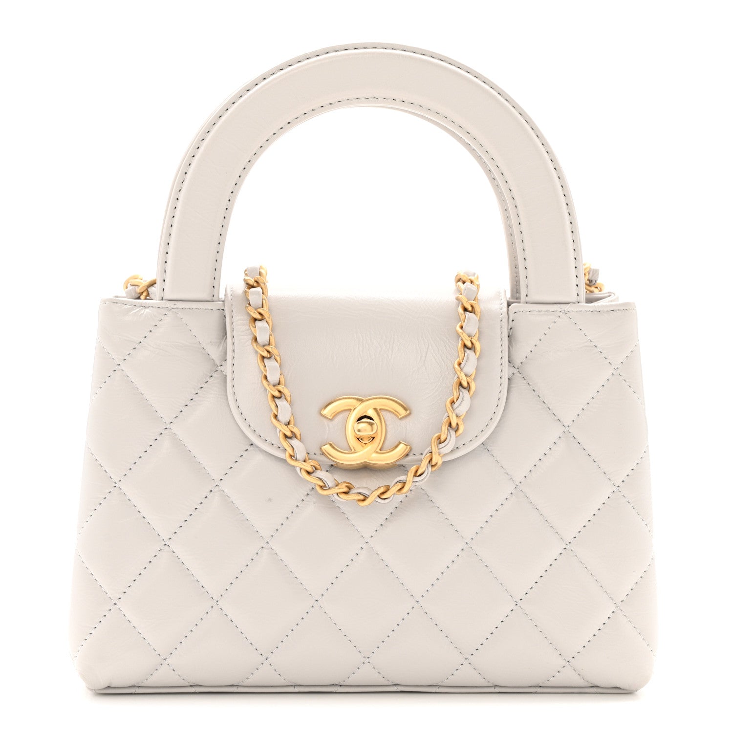 Chanel Shiny Aged Calfskin Quilted Nano Kelly Shopper Light Grey 1 of 11