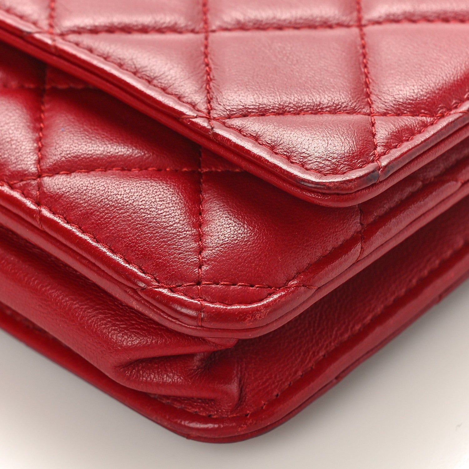 Chanel Lambskin Quilted Wallet On Chain WOC Red 9 of 10