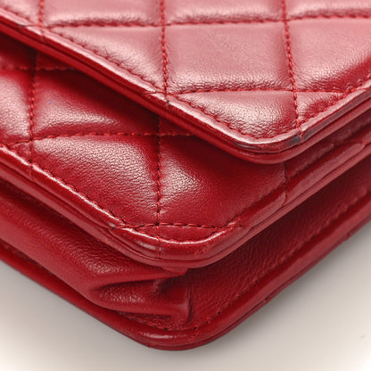 Chanel Lambskin Quilted Wallet On Chain WOC Red 9 of 10