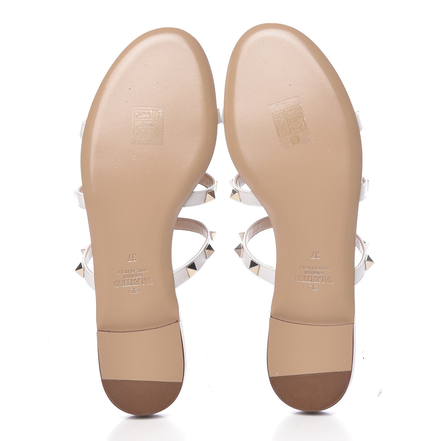 Valentino Garavani Nappa Rockstud Caged Flat Slide Sandals 37 Bianco Ottico 5 of 9