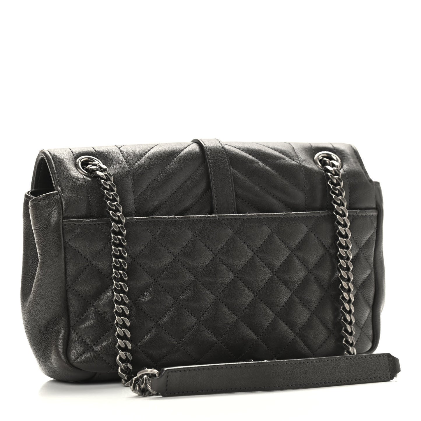 Sheepskin Tri-Quilt Monogram Medium College Bag Coal