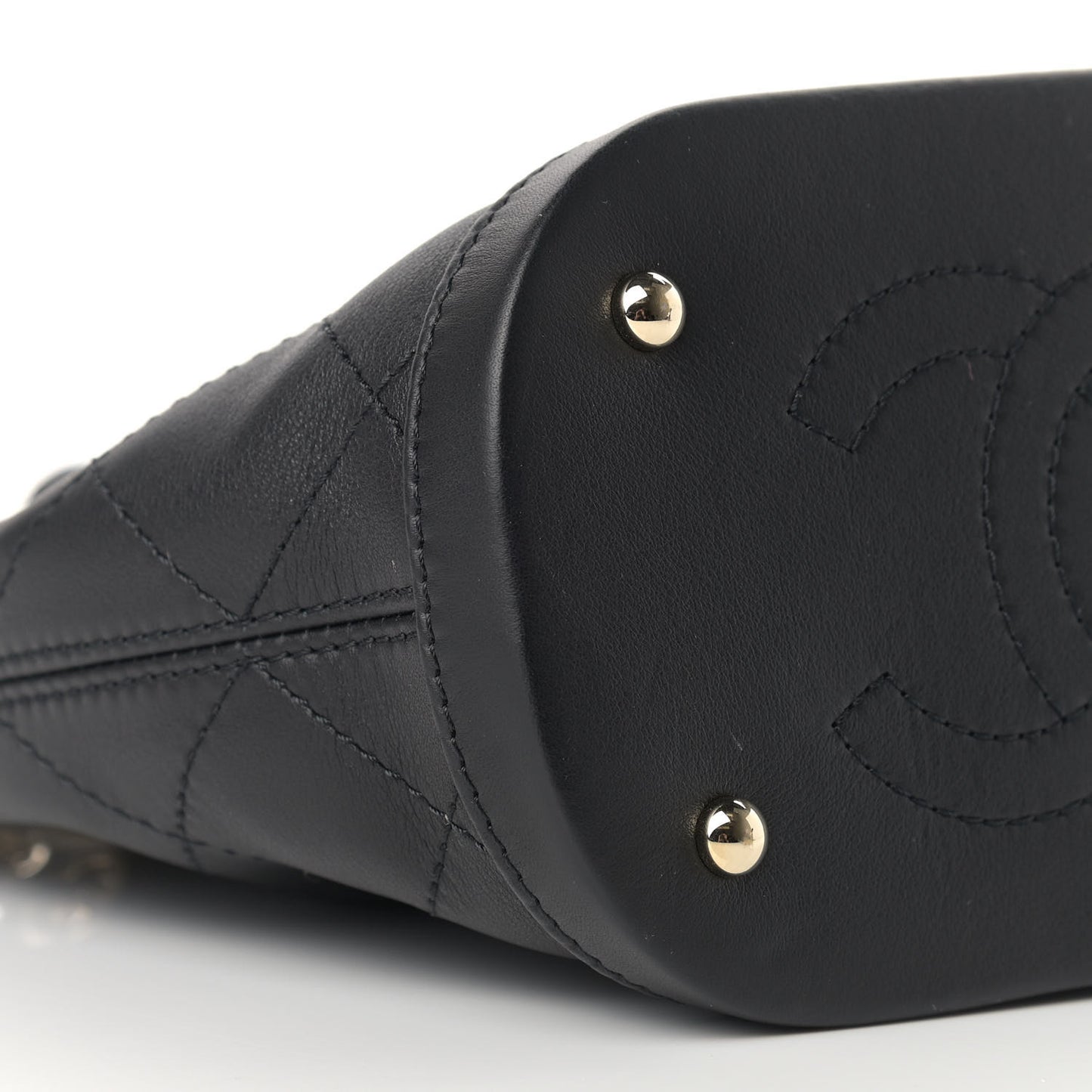 Calfskin Stitched Chain Bucket Bag Black