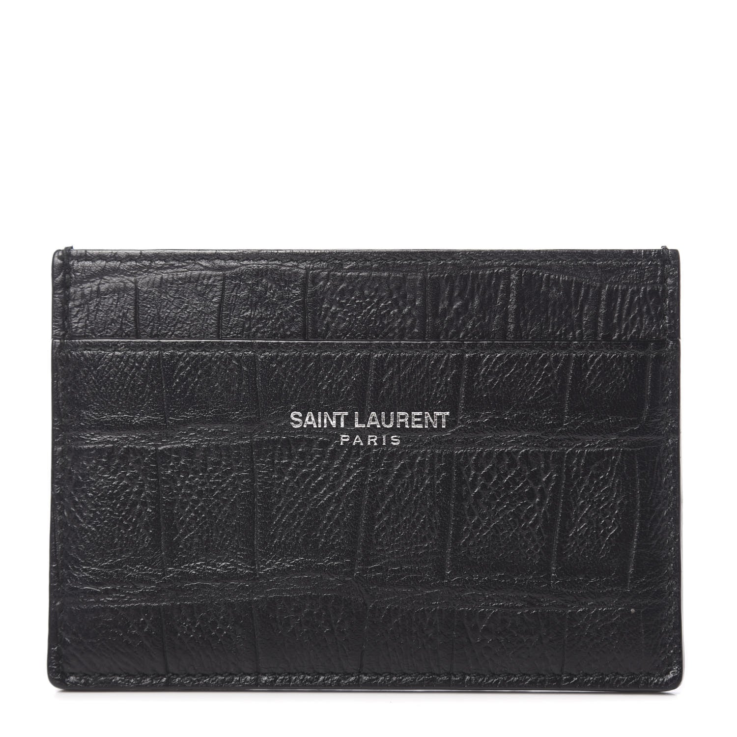 Saint Laurent Calfskin Crocodile Embossed Card Case Black 1 of 7