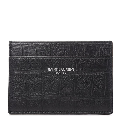 Saint Laurent Calfskin Crocodile Embossed Card Case Black 1 of 7