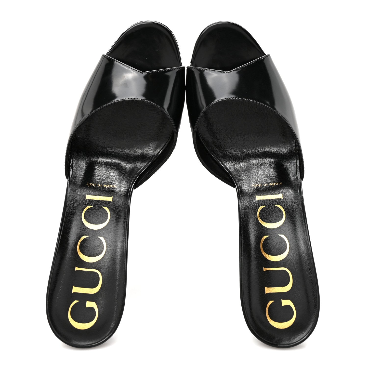 Gucci Polished Calfskin Scarlet Heel Slide Sandals 36 Black 2 of 10