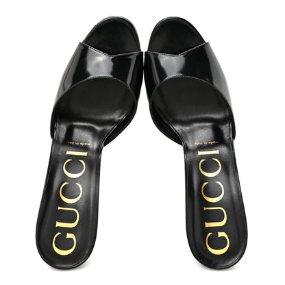 Gucci Polished Calfskin Scarlet Heel Slide Sandals 36 Black 2 of 10