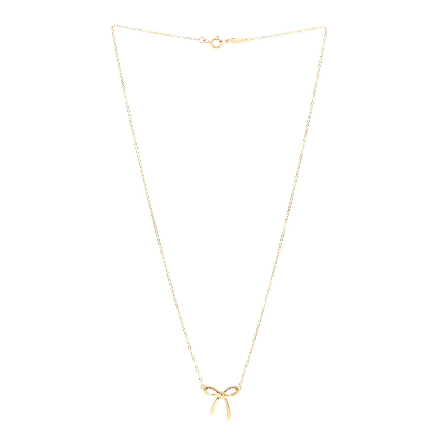Tiffany 18K Yellow Gold Mini Bow Pendant Necklace 3 of 4