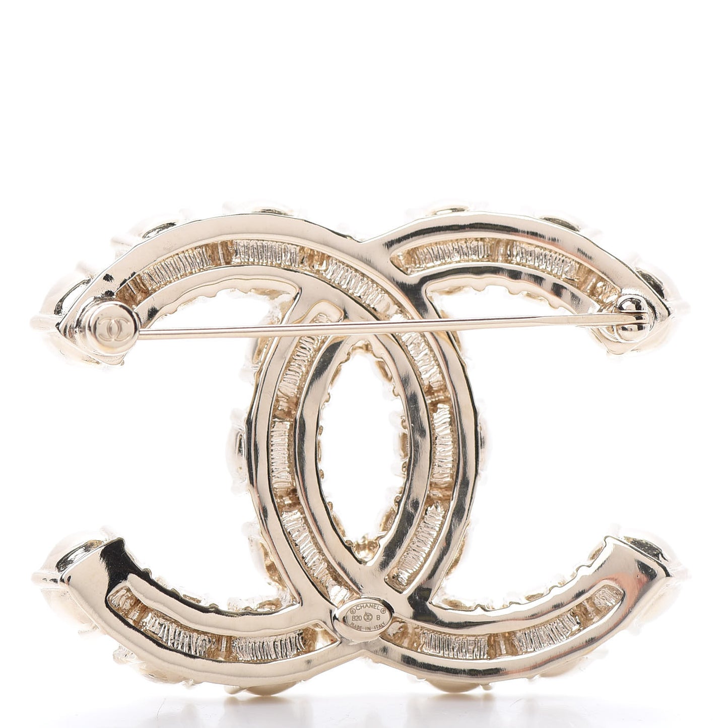 Crystal Pearl CC Dazzling Domino Brooch Gold