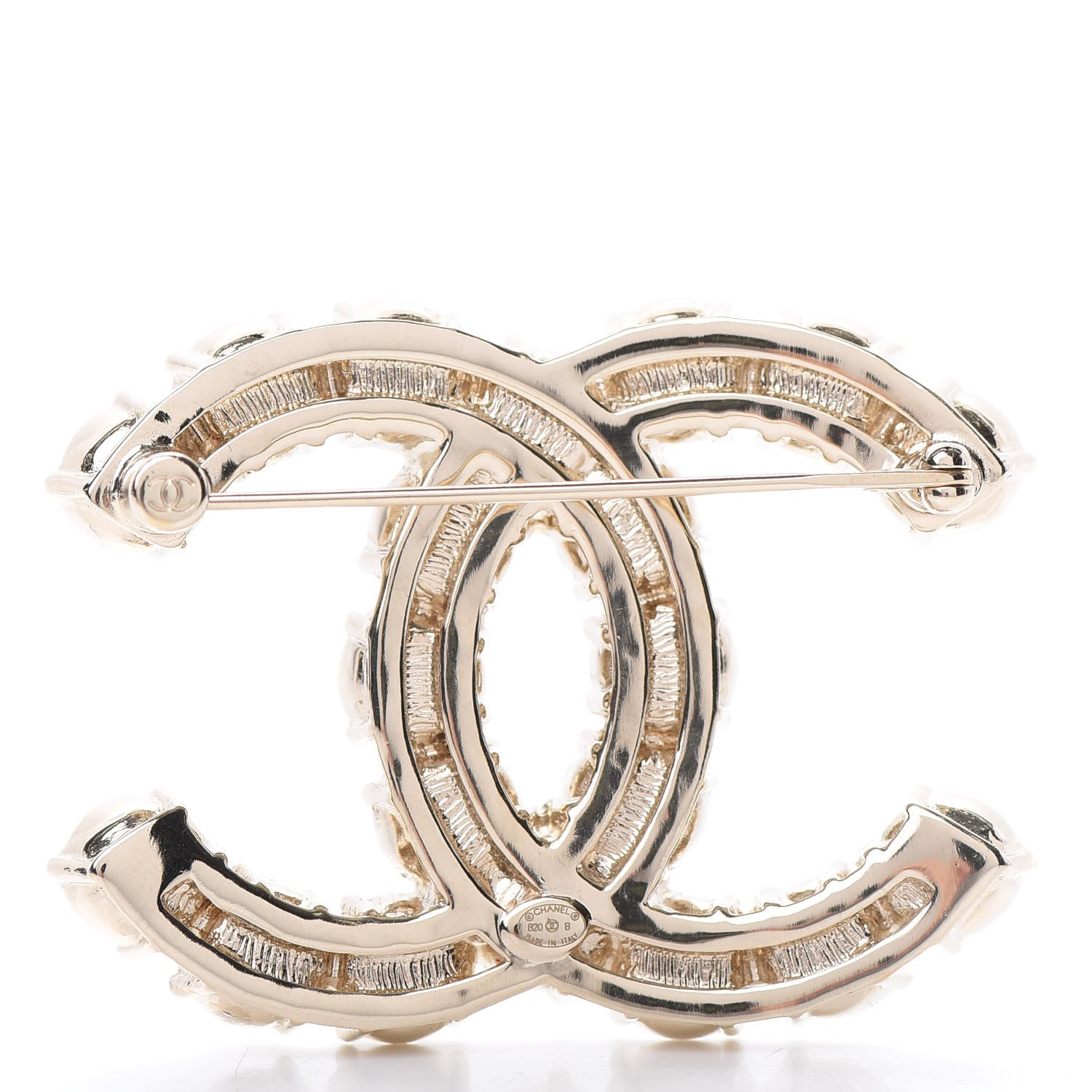 Chanel Crystal Pearl CC Dazzling Domino Brooch Gold 3 of 5
