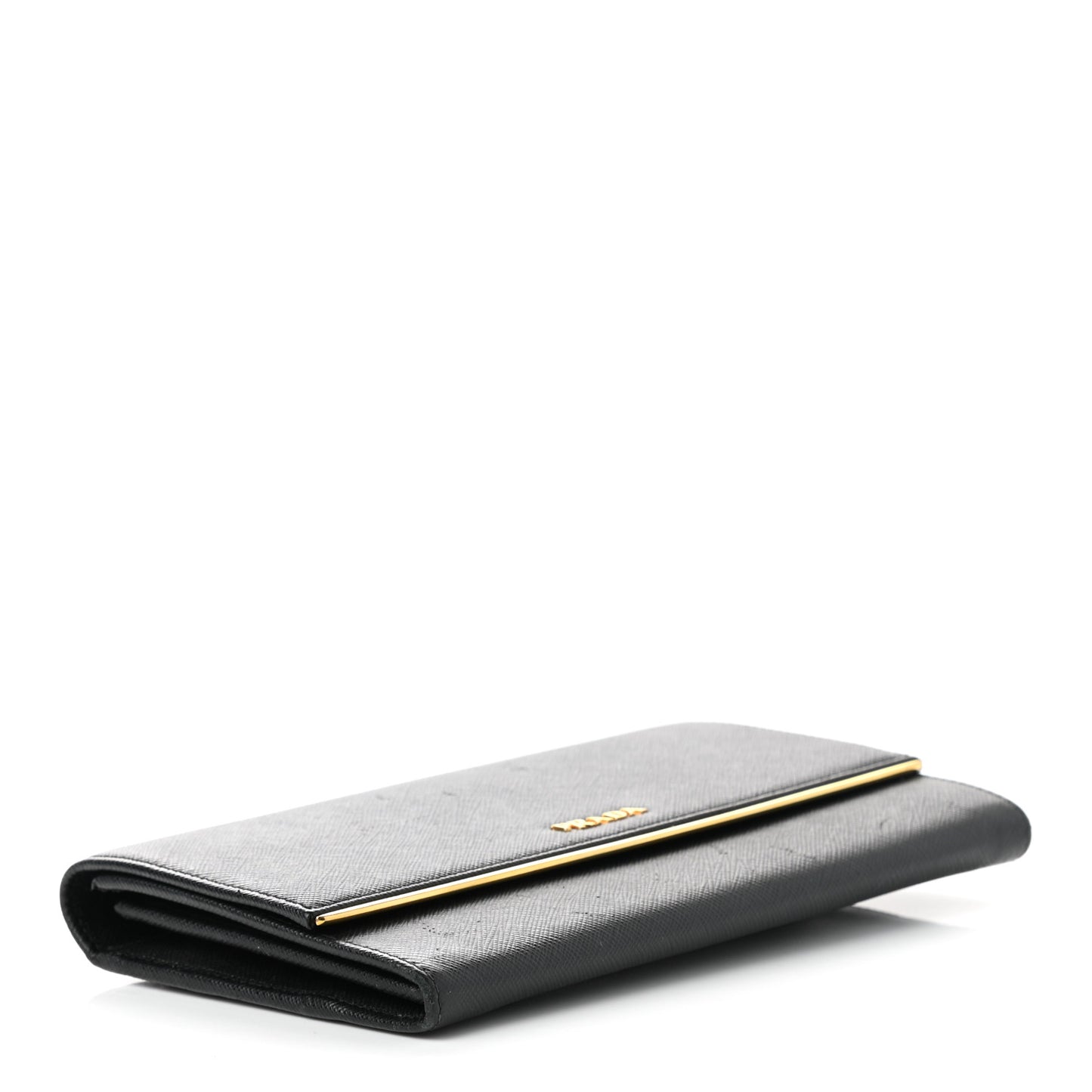 Saffiano Metal Bar Continental Flap Wallet Black