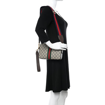 Gucci GG Supreme Monogram Textured Dollar Calfskin Web Ophidia Wristlet Shoulder Bag Beige Ebony New Acero 2 of 9