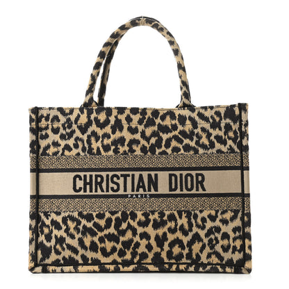 Christian Dior Canvas Mizza Embroidered Medium Leopard Book Tote Beige 1 of 14