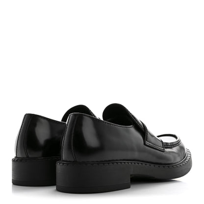 Prada Spazzolato Metal Triangle Logo Mens 35mm Loafers 10 Black 5 of 12