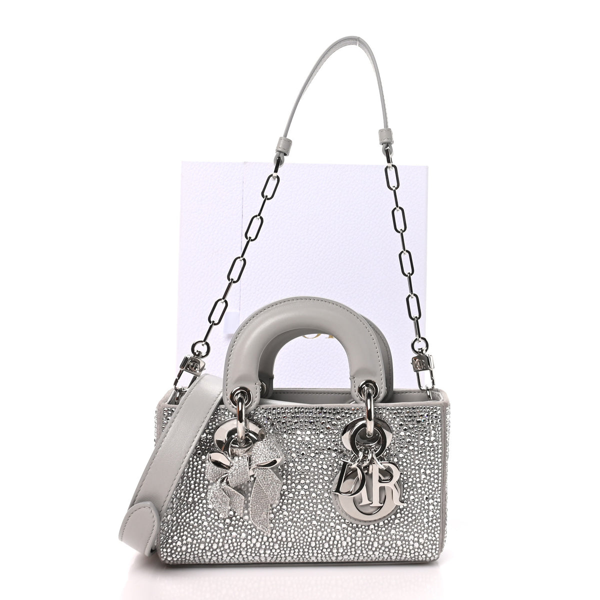 Christian Dior Lambskin Crystal Embroidered Mini Lady D-Joy Argent 10 of 10