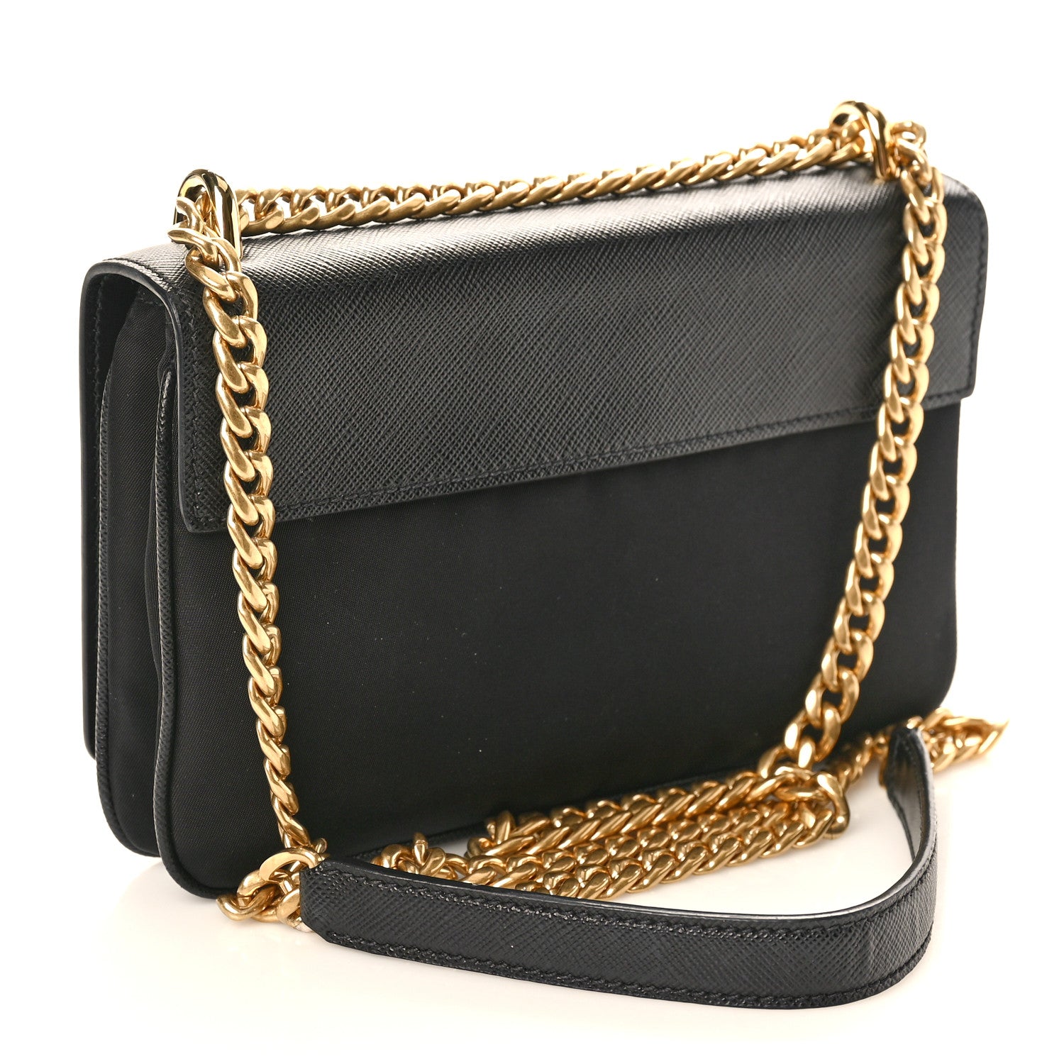 Prada Saffiano Tessuto Nylon Chain Shoulder Bag Black 3 of 9