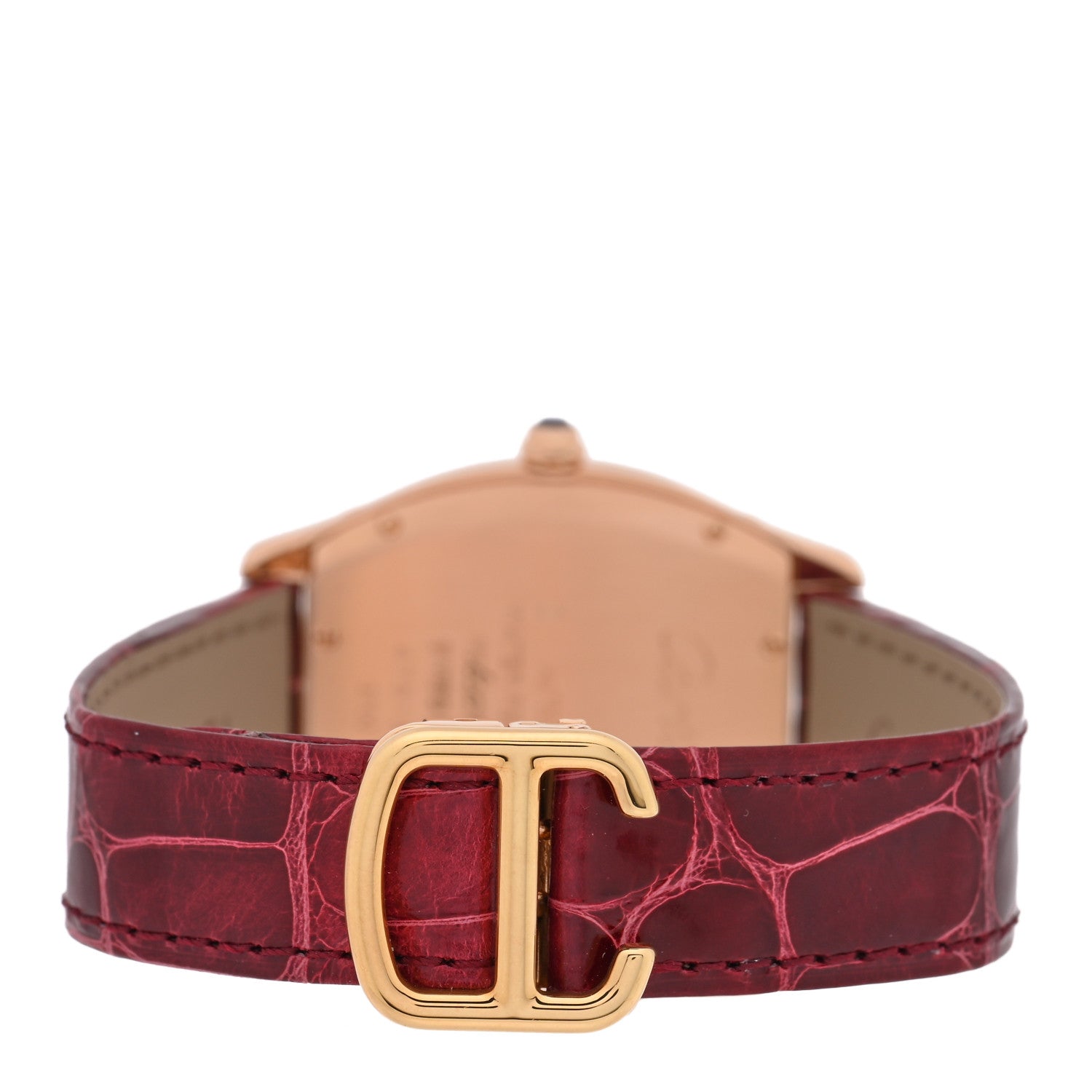 Cartier 18K Pink Gold Alligator 31mm Tortue Manual Winding Watch Burgundy 3 of 5