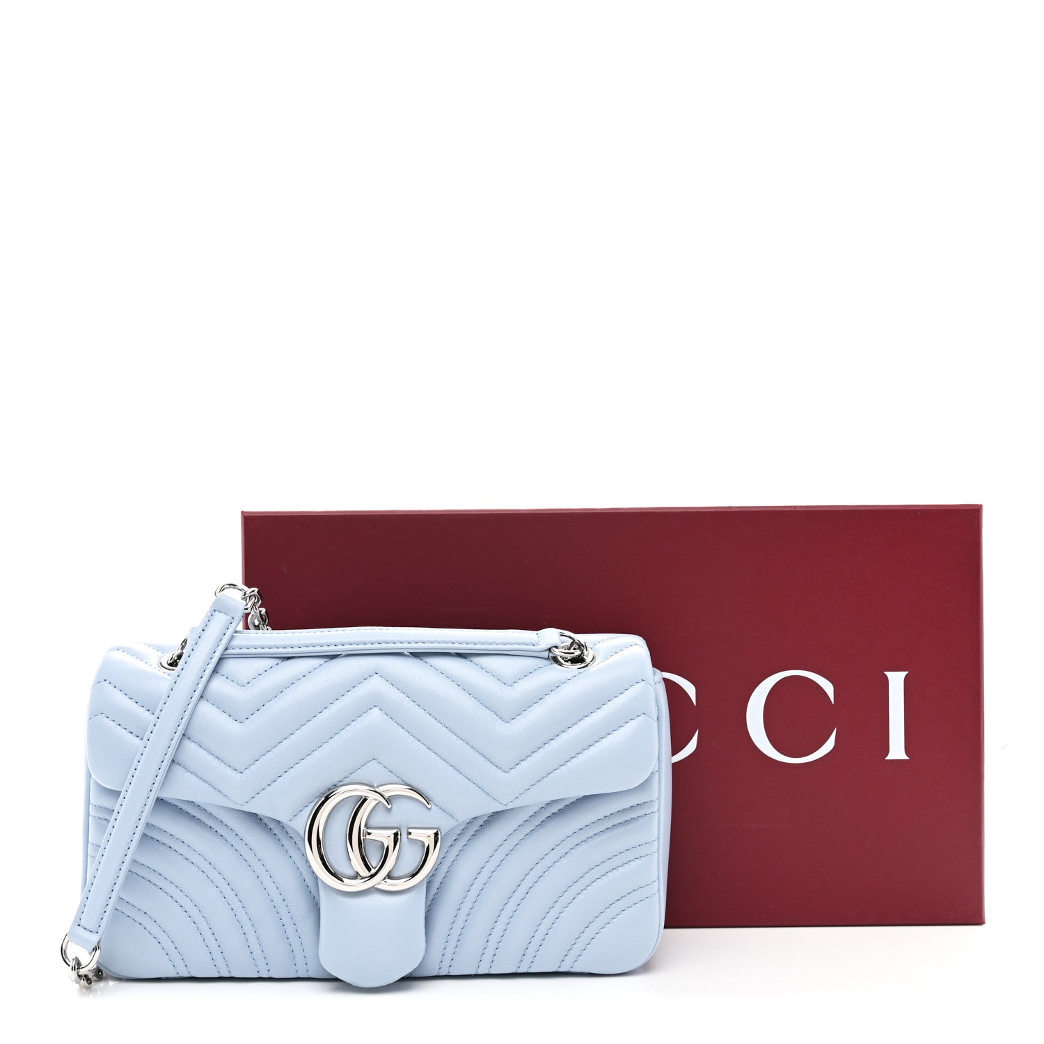 Gucci Lambskin Matelasse Medium GG Marmont Shoulder Bag Light Blue 11 of 11