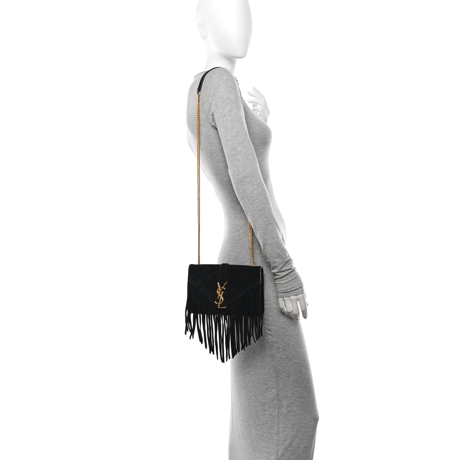 Saint Laurent Suede Fringe Small Monogram Satchel Black 2 of 18