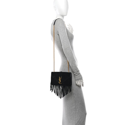 Saint Laurent Suede Fringe Small Monogram Satchel Black 2 of 18