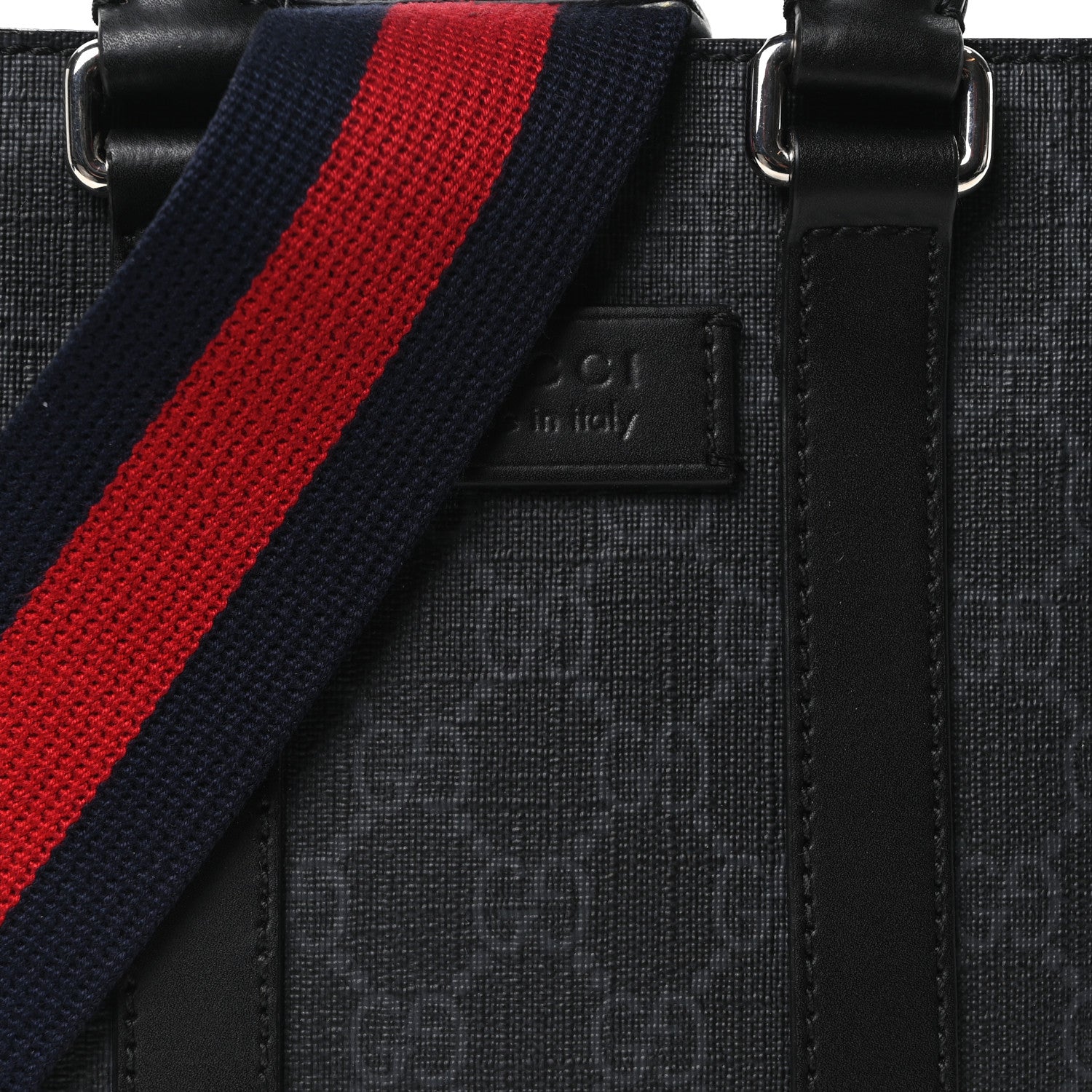 Gucci GG Supreme Monogram Appia Calfskin Web Mini Tote Bag Black 7 of 9
