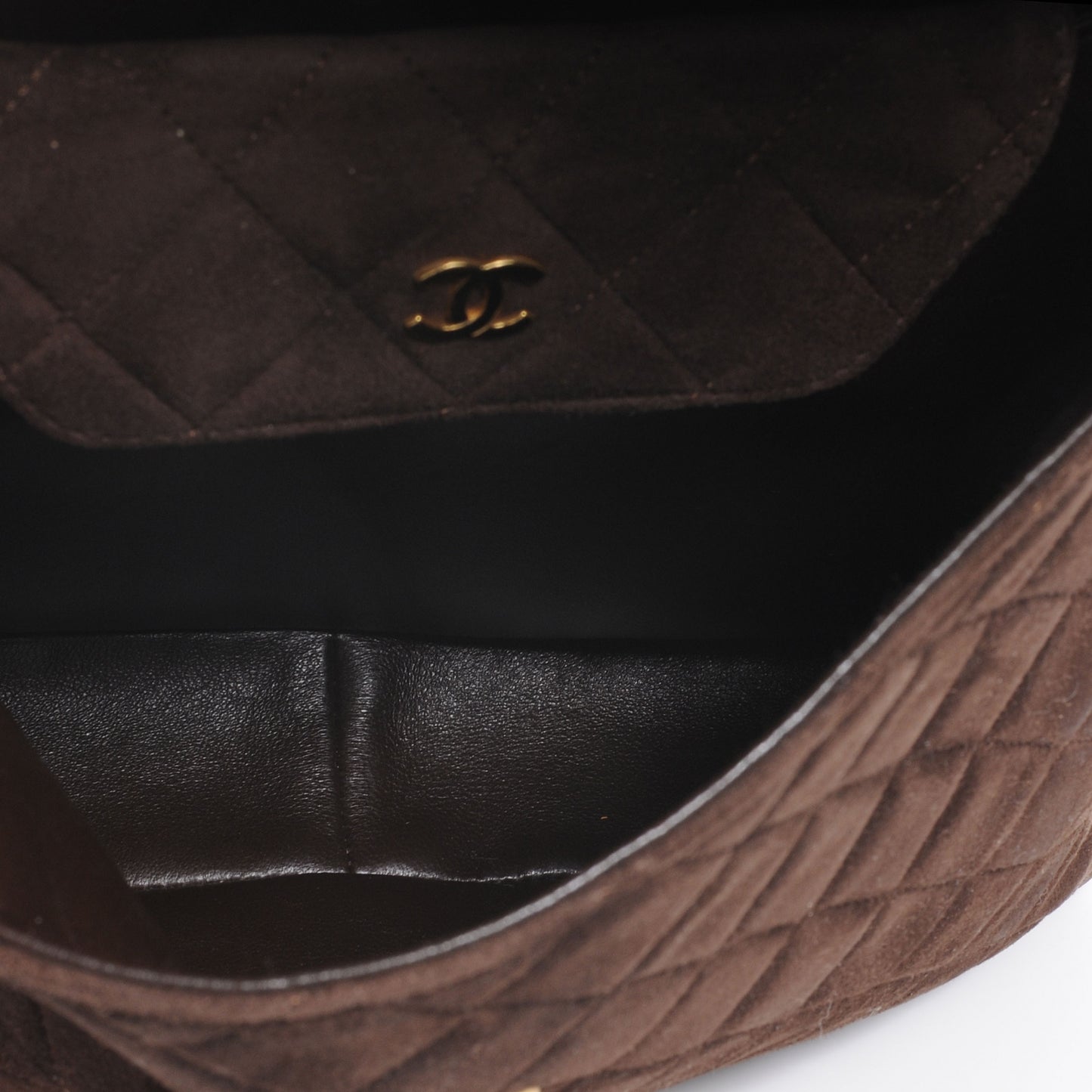 Quilted Suede Flap Shoulder Bag Brown