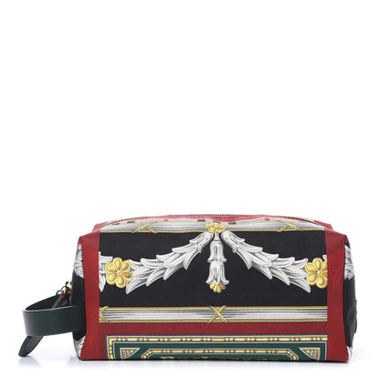 Burberry Canvas Vintage Check Printed Silk Washbag Dark Forest Green Burgundy 1 of 10