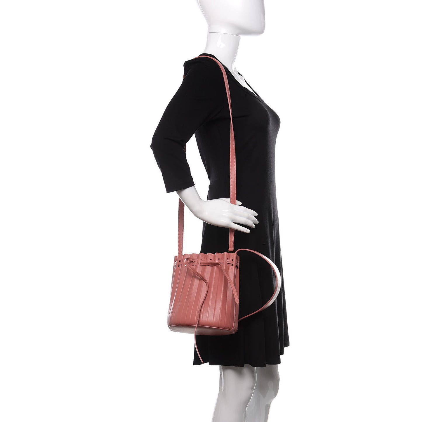 Vegetable Tanned Calfskin Pleated Mini Bucket Bag Blush