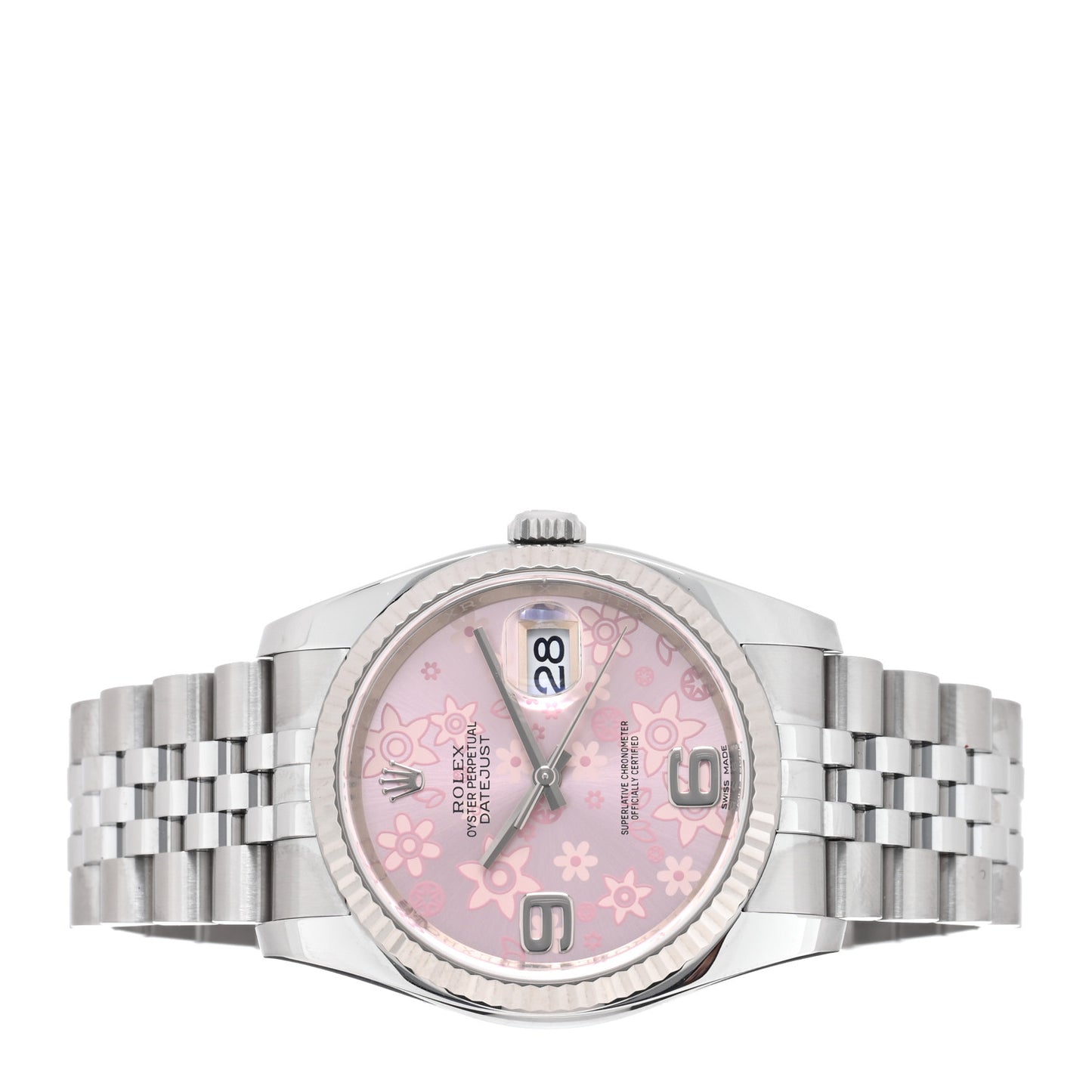 Stainless Steel 18K White Gold 36mm Oyster Perpetual Datejust Watch Pink Flowers 116234
