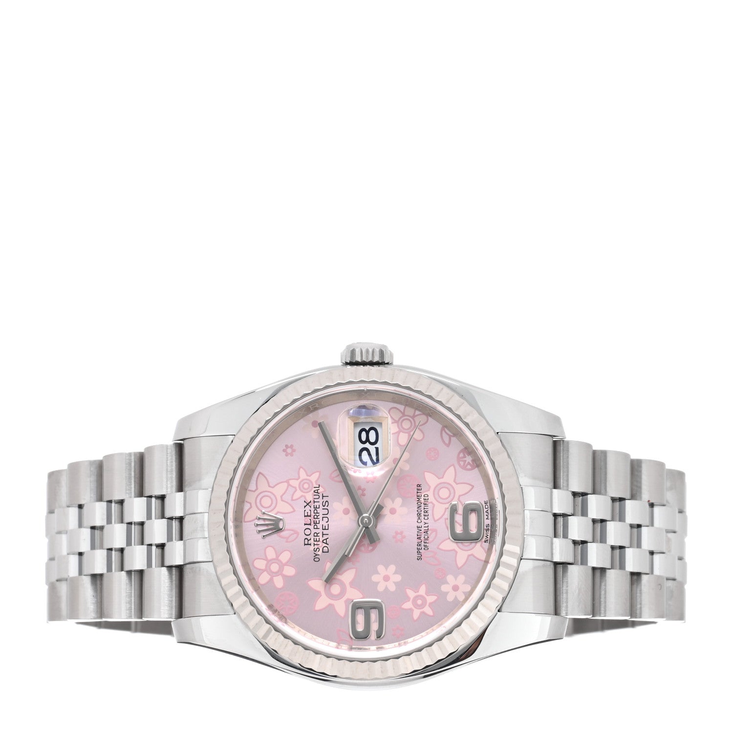 Rolex Stainless Steel 18K White Gold 36mm Oyster Perpetual Datejust Watch Pink Flowers 116234 2 of 5