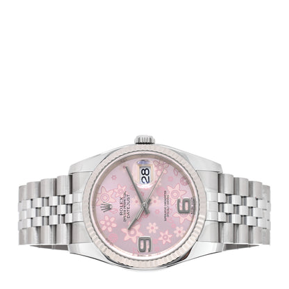 Rolex Stainless Steel 18K White Gold 36mm Oyster Perpetual Datejust Watch Pink Flowers 116234 2 of 5