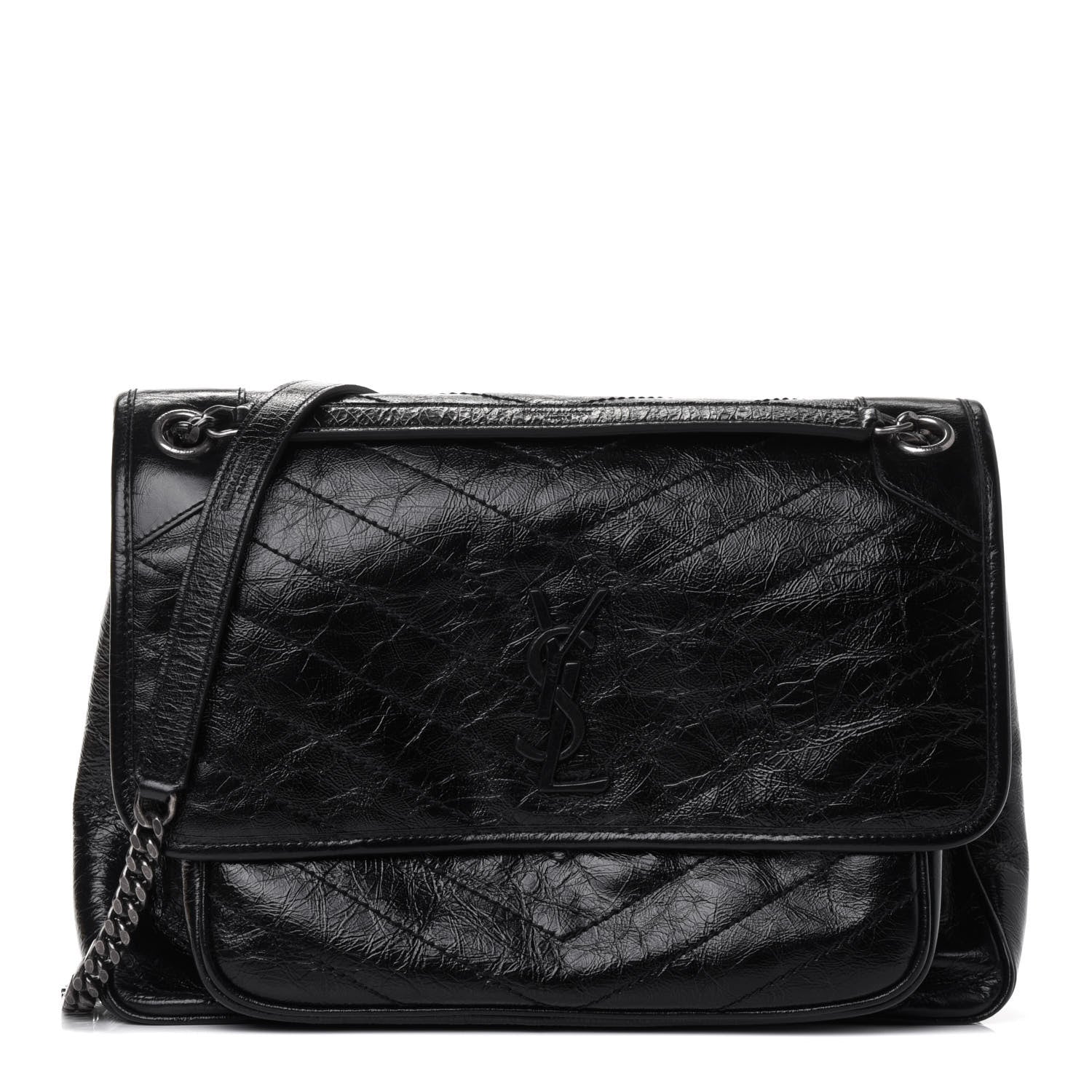 Saint Laurent Crinkled Calfskin Matelasse Monogram Large Niki Chain Satchel Black 1 of 4