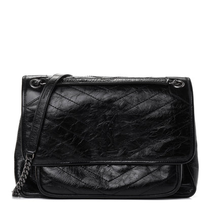 Saint Laurent Crinkled Calfskin Matelasse Monogram Large Niki Chain Satchel Black 1 of 4