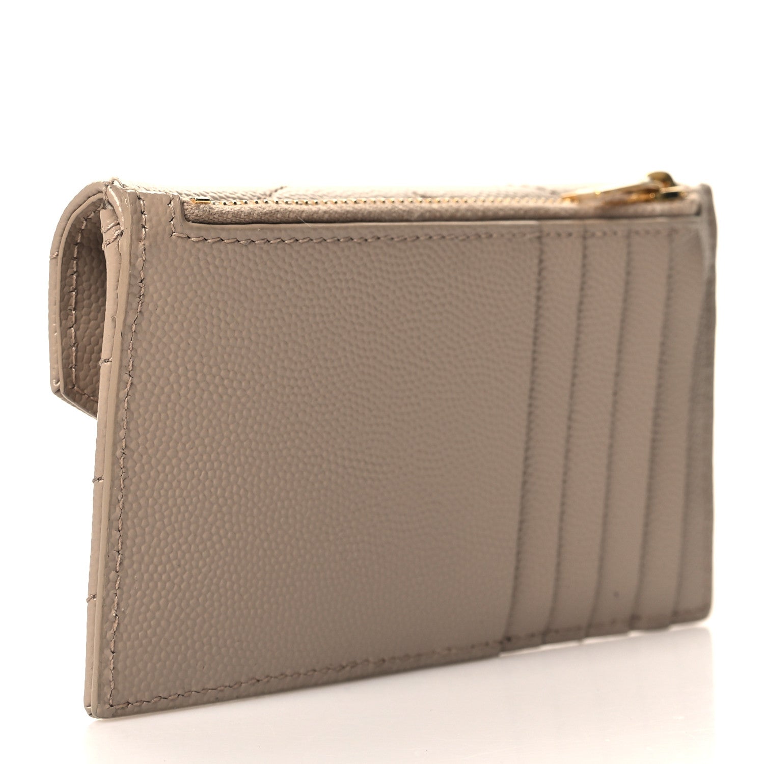 Saint Laurent Grain De Poudre Matelasse Chevron Monogram Compact Wallet Dark Beige 3 of 7