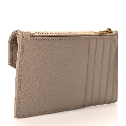 Saint Laurent Grain De Poudre Matelasse Chevron Monogram Compact Wallet Dark Beige 3 of 7