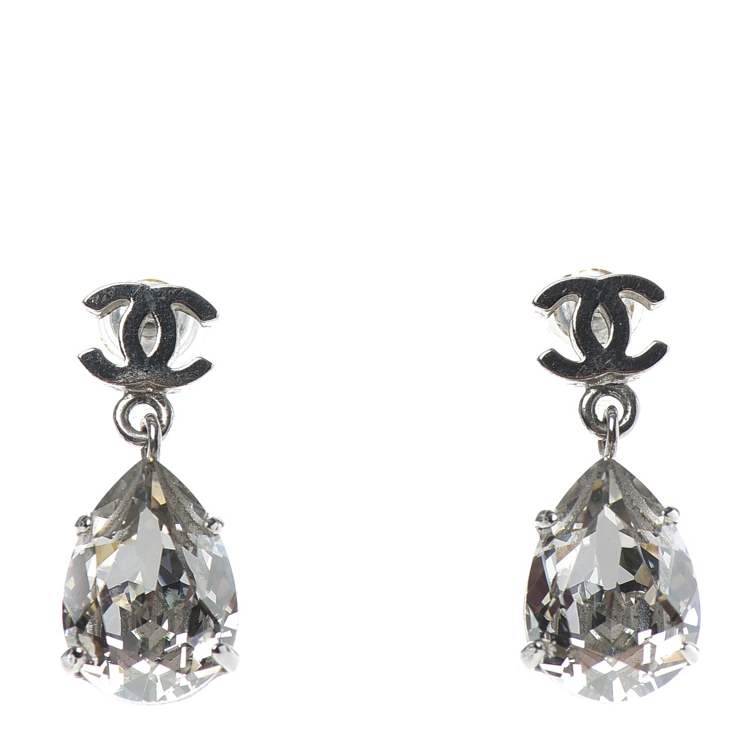 Chanel Crystal CC Drop Earrings Silver 1 of 4