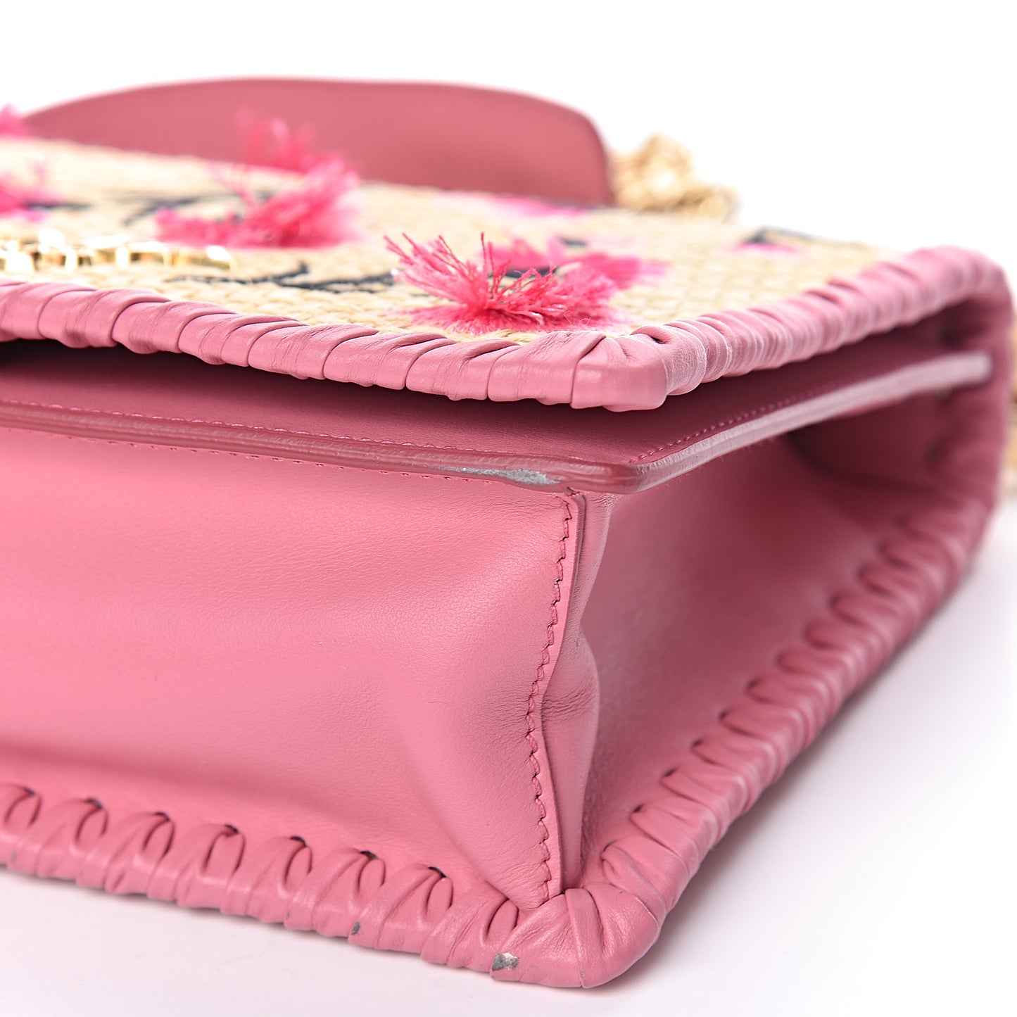 Straw Floral Embroidered Shoulder Bag Naturale Begonia