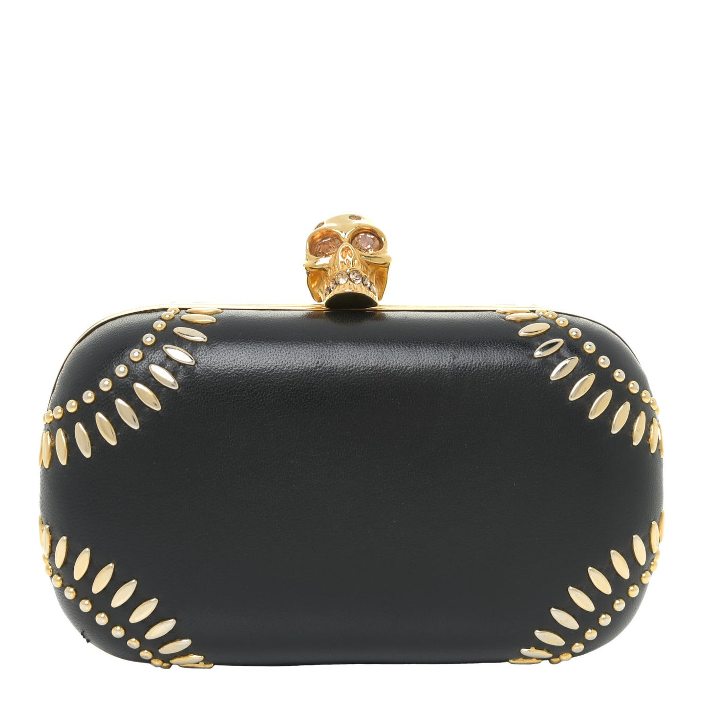 Nappa Studded Skull Box Clutch Black