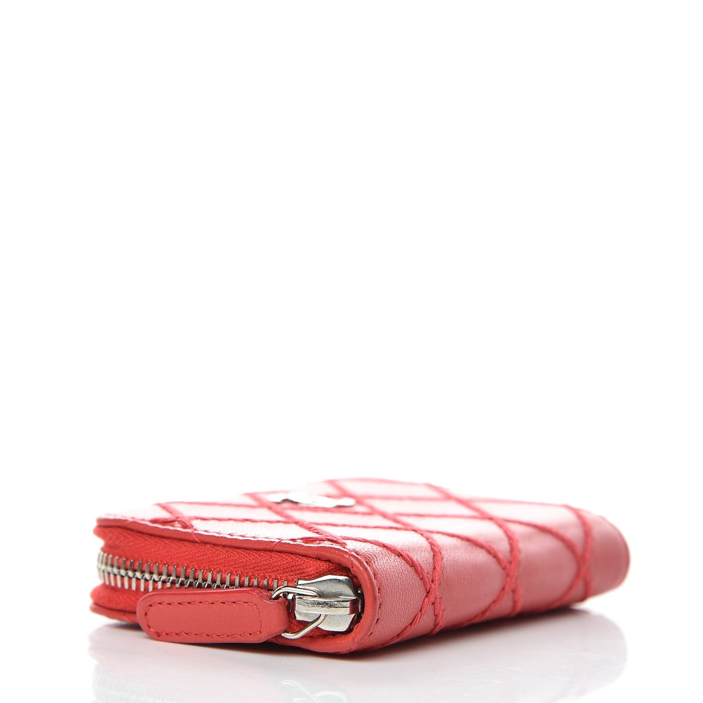 Lambskin Double Stitch Zip Coin Purse Coral Pink