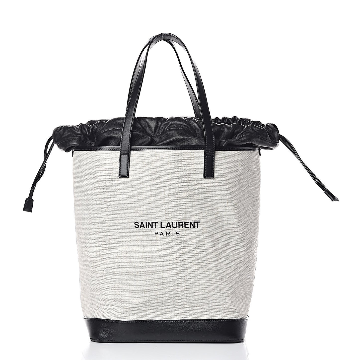 Canvas Calfskin Teddy Drawstring Shopping Tote White Black