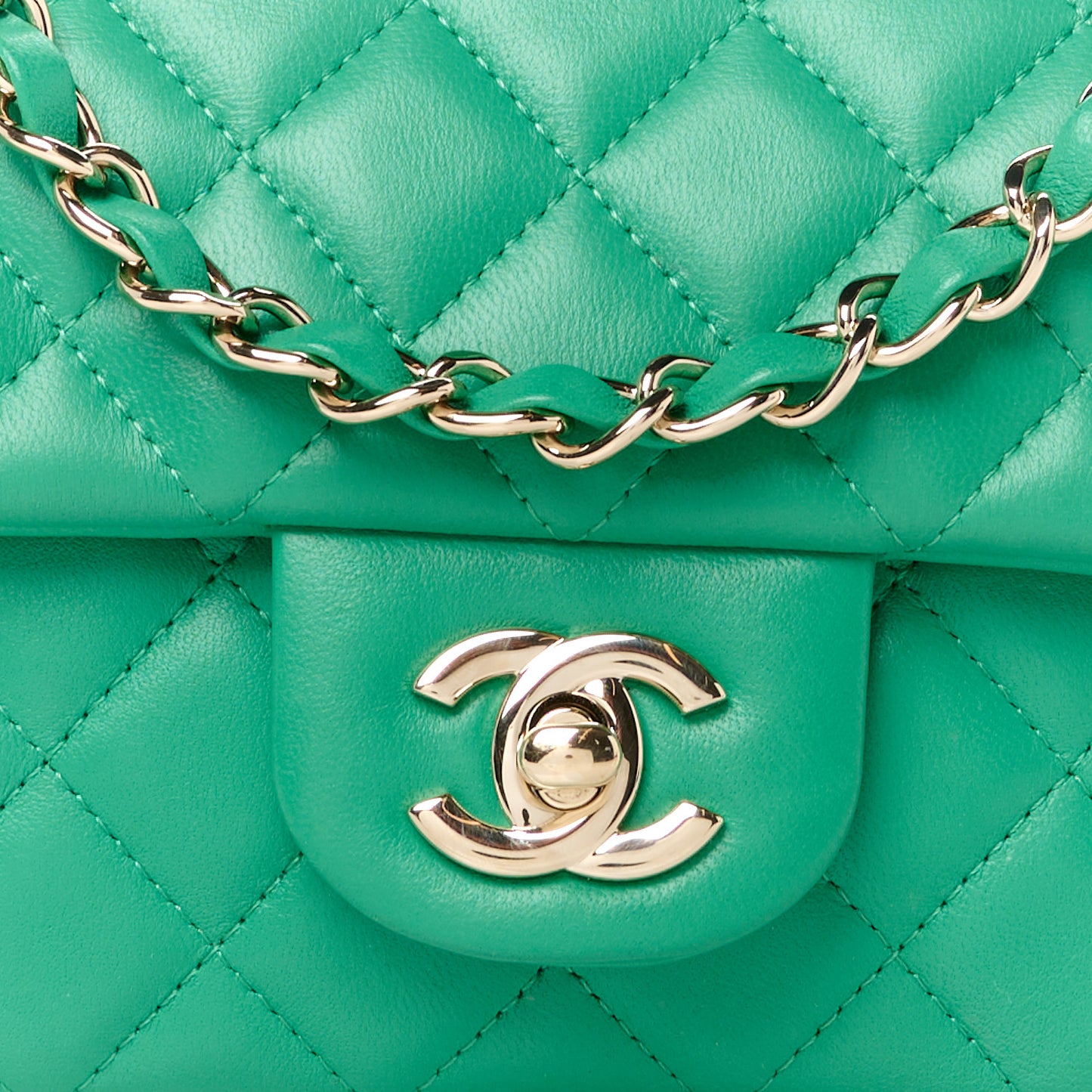 Lambskin Quilted Mini Rectangular Flap Dark Green