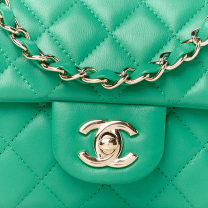 Chanel Lambskin Quilted Mini Rectangular Flap Dark Green 9 of 13