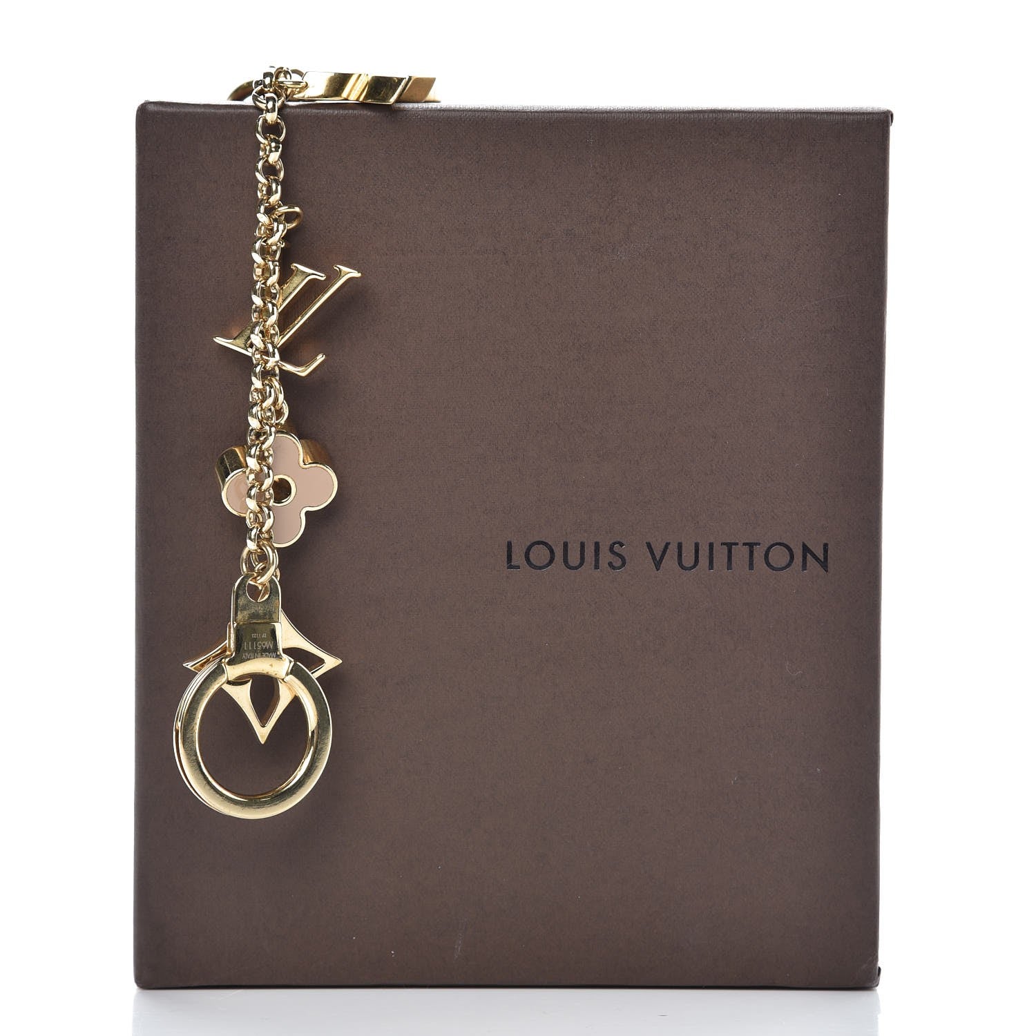 Louis Vuitton Brass Enamel Fleur De Monogram Bag Charm Chain Gold 5 of 6