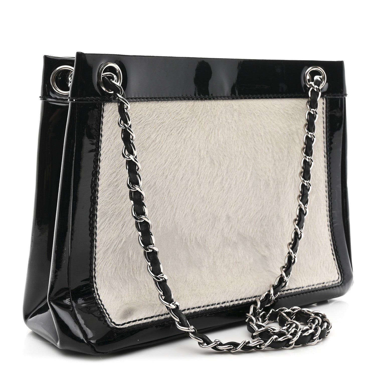 Chanel Patent Pony Hair Small Pocket Tote Black White 3 of 10